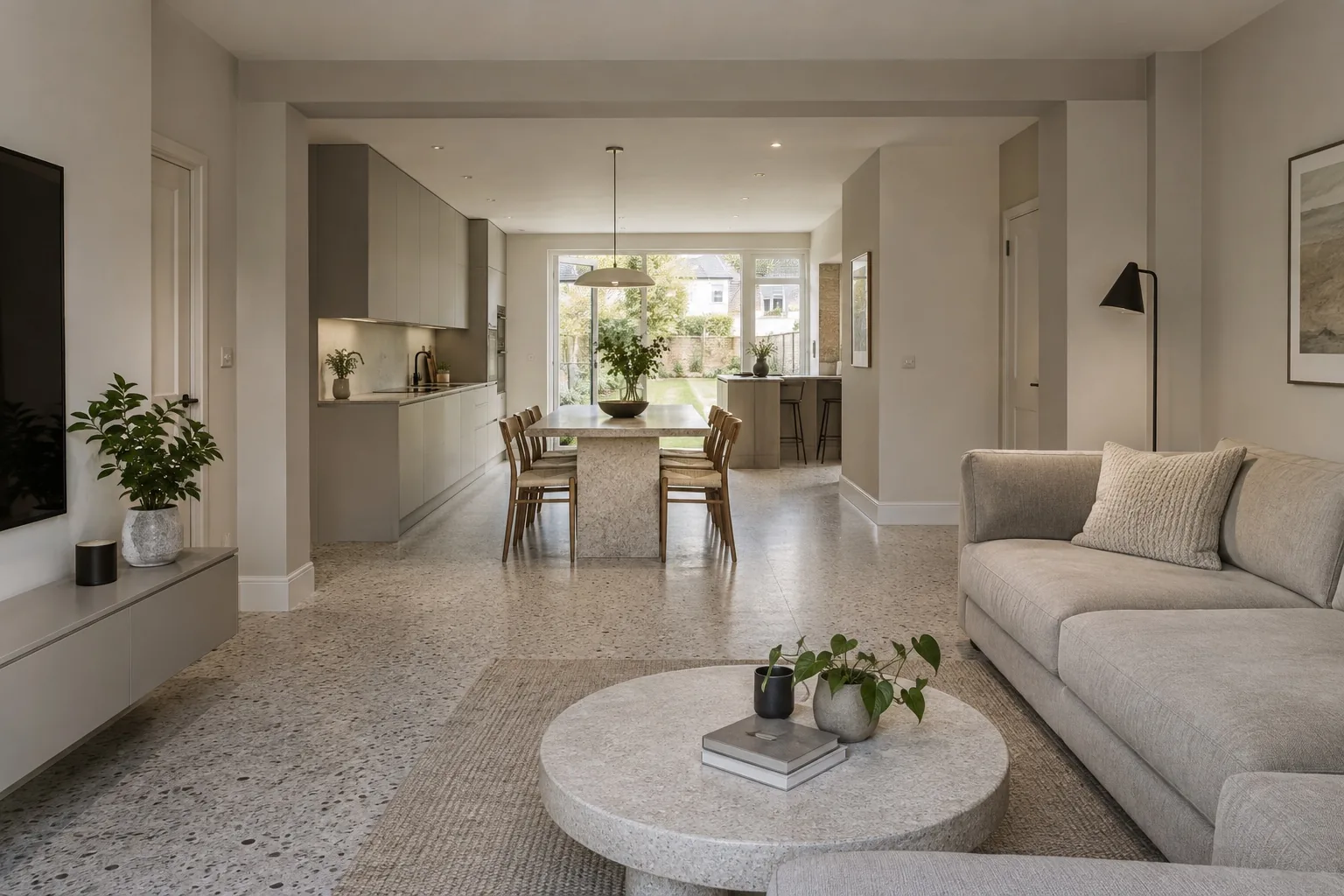 Open-plan kitchen, dining and living space designed as one